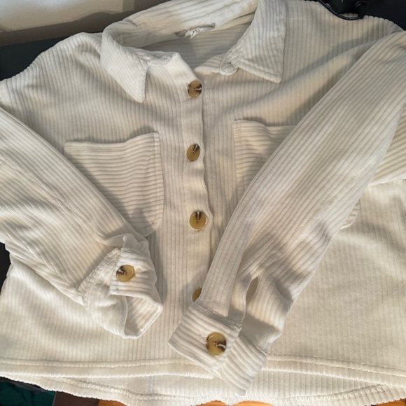 White Ribbed Button-Up Jacket - Picture 2 of 3